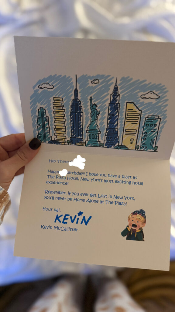 Note from the Plaza Hotel with the Home Alone theme