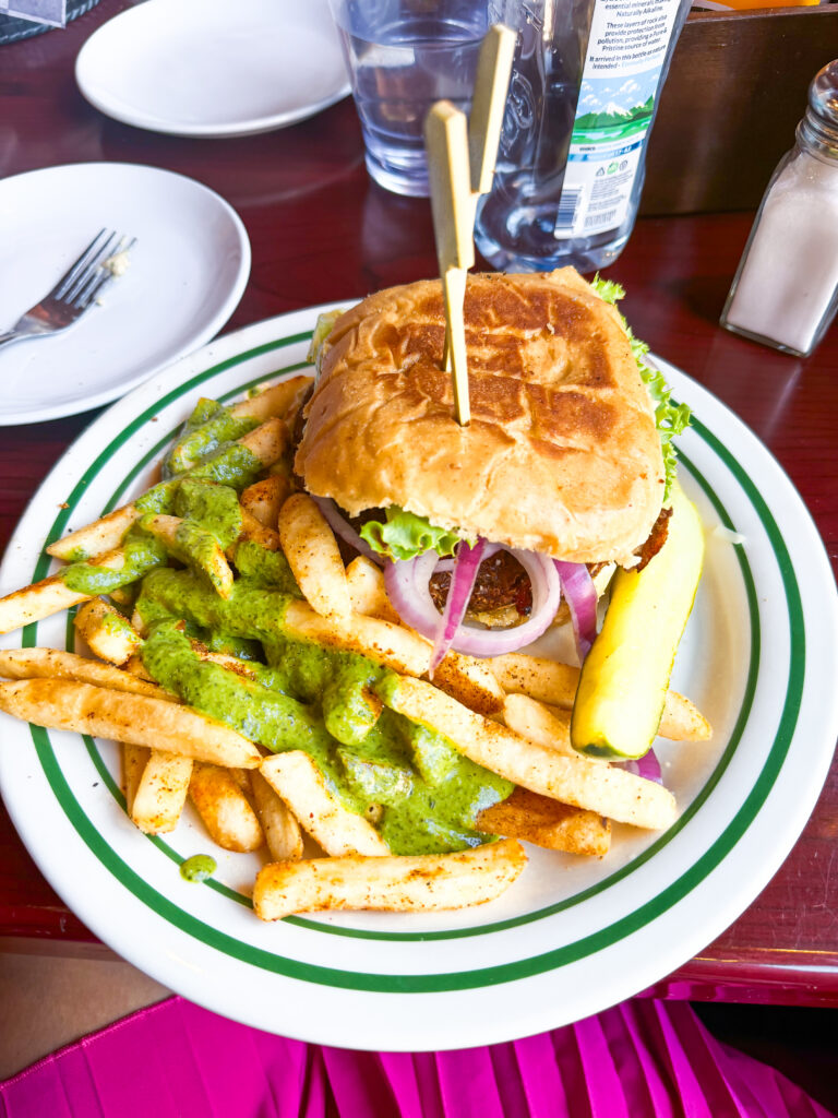 Housemade quinoa burger with chimichurri fries from Zion Canyon Brew Pub