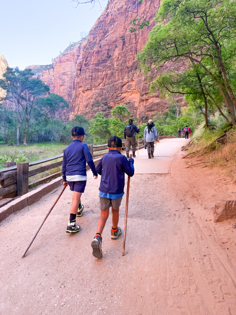 Boys hiking up to the Temple of Sinawava