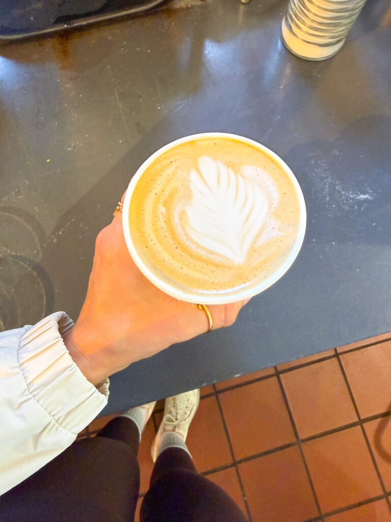 Oat milk latte from Deep Creek Coffee in Zion