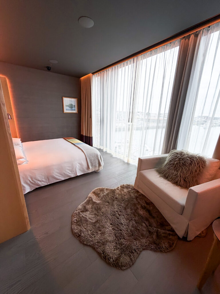Interior shot of a hotel room at Reykjavik EDITION